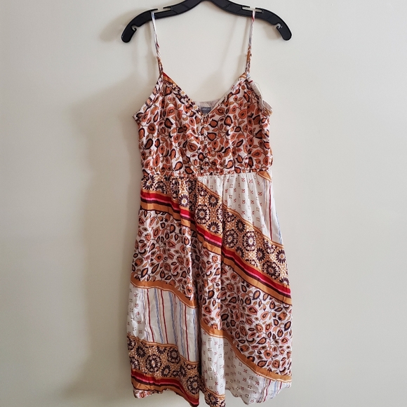 Aerie Boho Spaghetti Strap Midi Dress Mixed Pattern Summer Dress Size Large - Picture 10 of 10